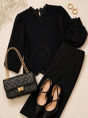 Bailey 44 Black Lace Blouse M NWT Statement Top